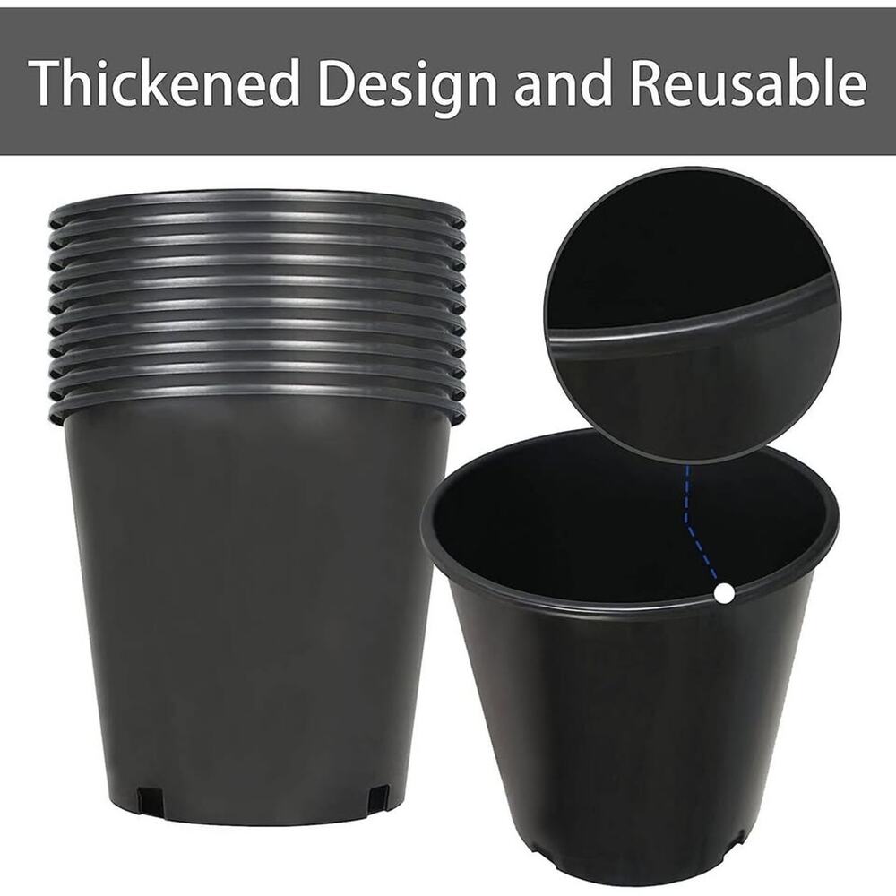 10-Pack 2 Gallon Plant Nursery Pots Black Plastic Garden Planters with Drainage - Picture 7 of 10